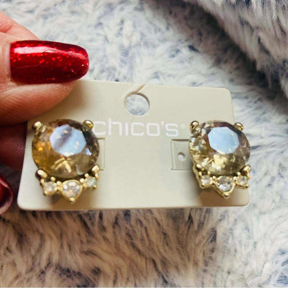 Chico's Gold and dark topaz color  Stud Earrings with CZ accents